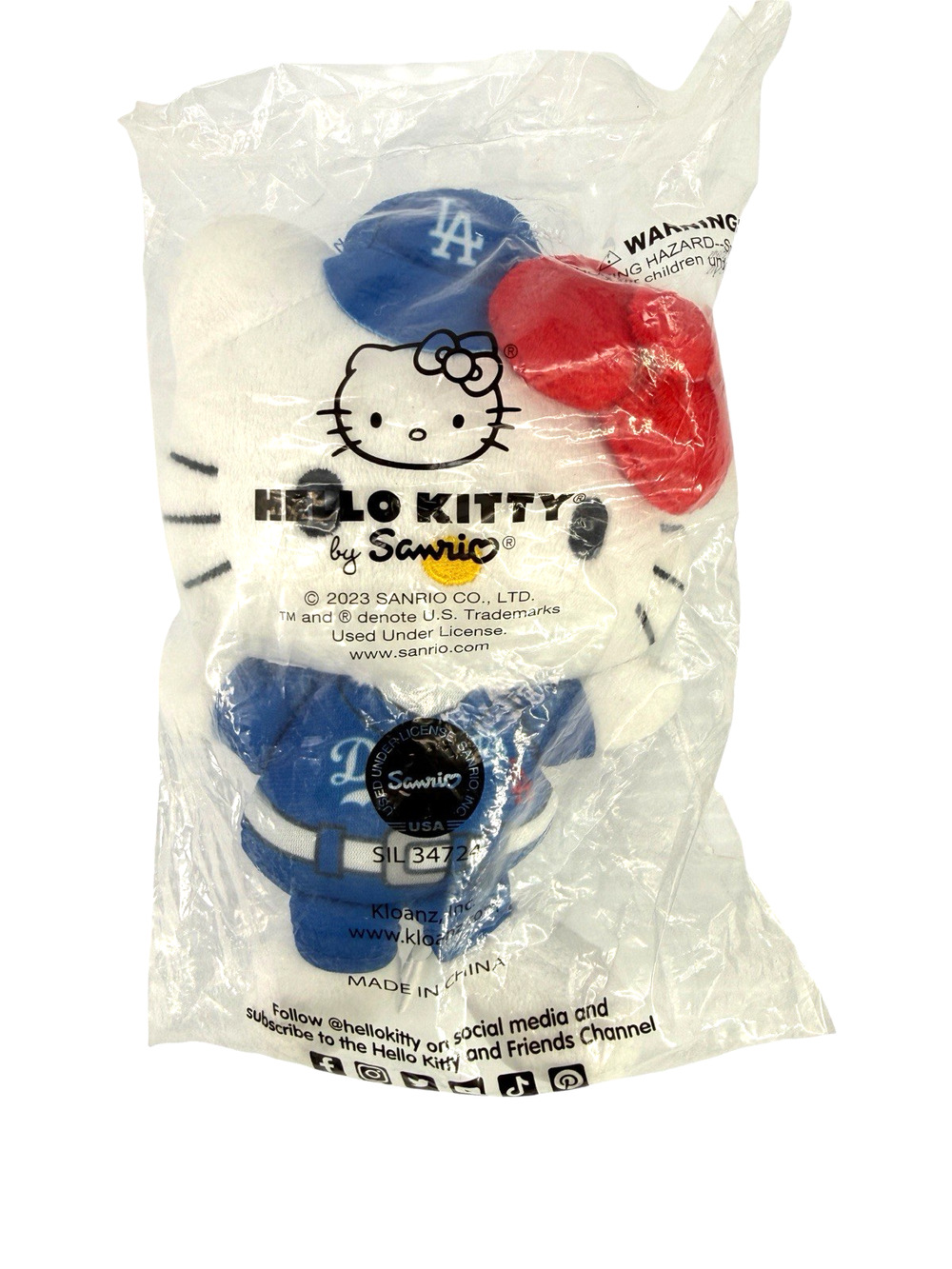 Hello Kitty 2023 LA Dodgers Baseball Plush Doll SGA 6" Brand New Sealed